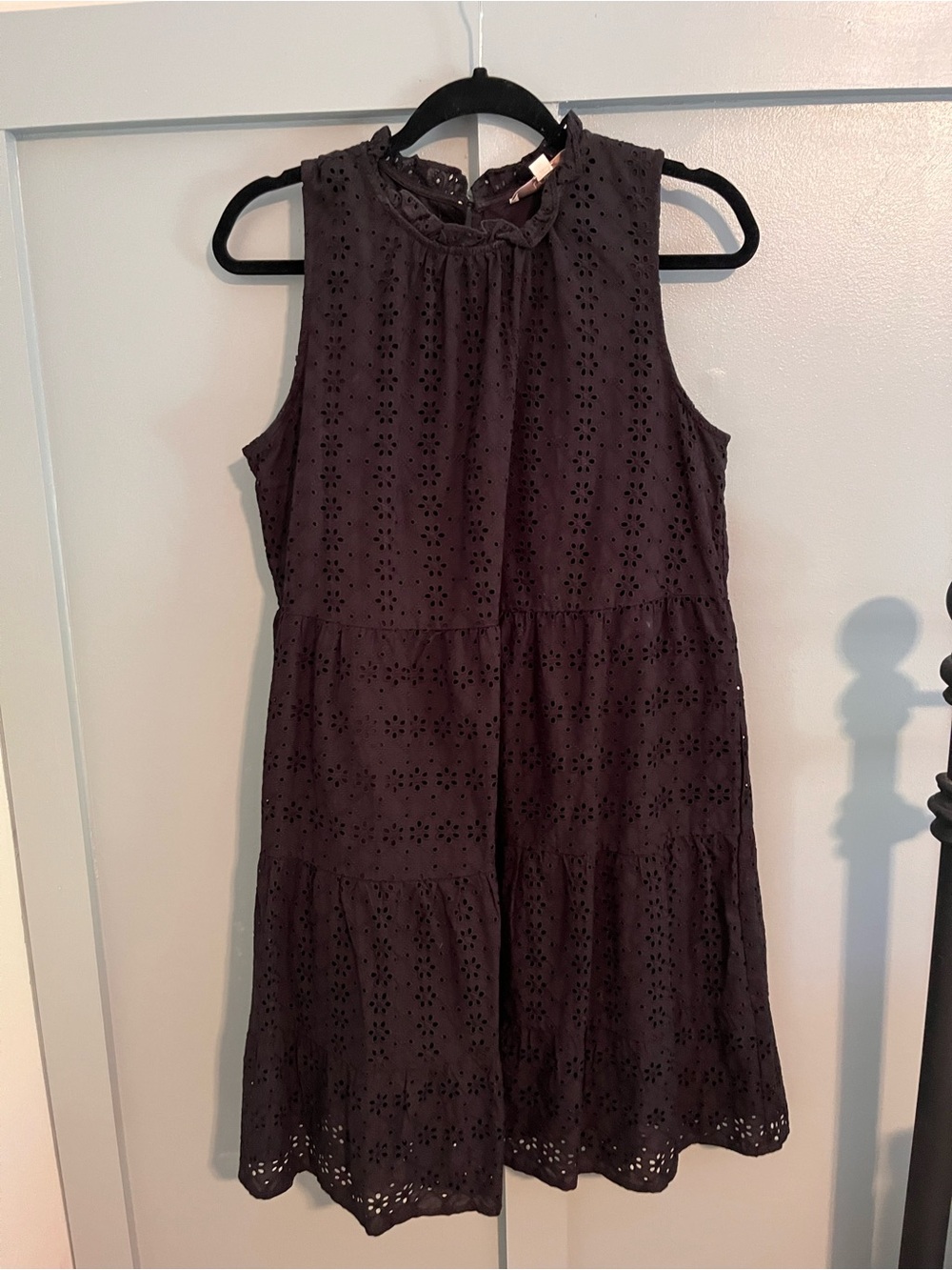 LOFT Black Eyelet Tiered Sleeveless Dress